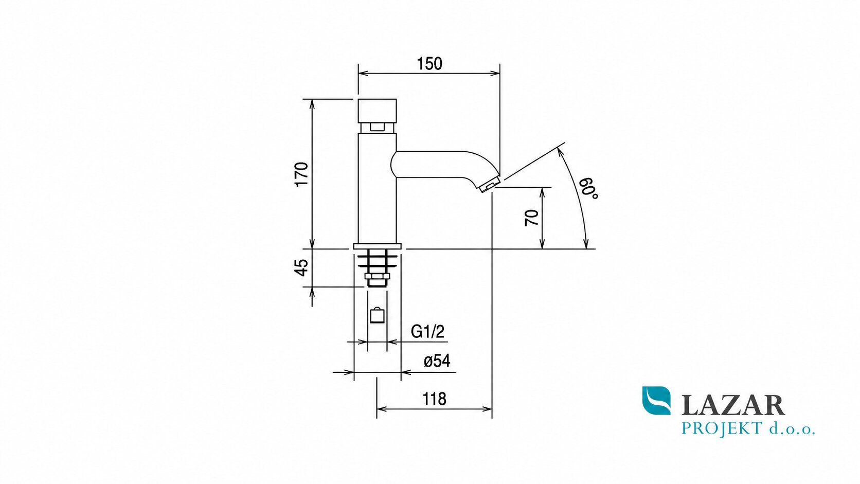 Dimenzijska skica armature La Torre 12215 za umivalnik