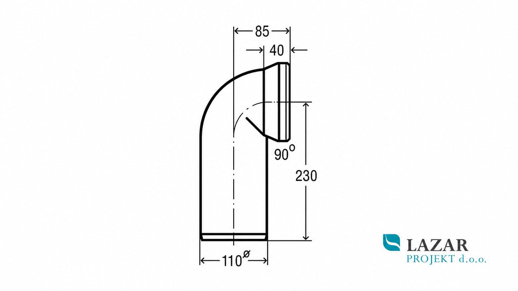 Dimensional drawing of Viega 100551 WC connector 3811 90° DN100 for connecting WC bowl with rear outlet