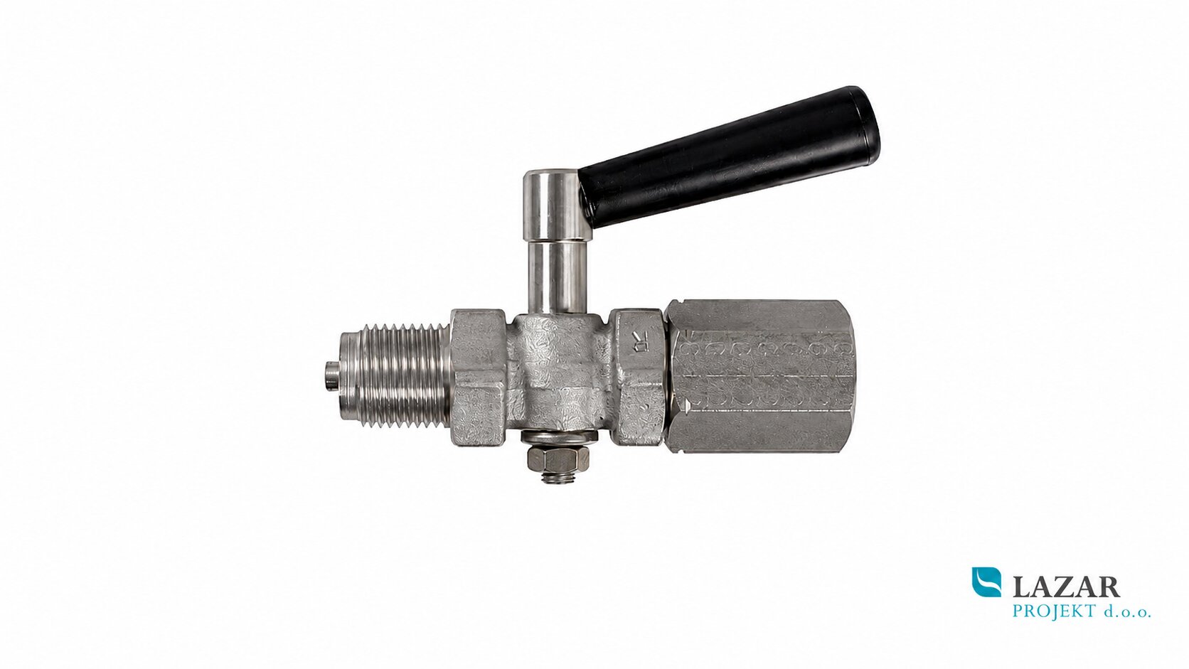 AFRISO 63090 zaporni ventil za manometer G 1/2 iz nerjavnega jekla 316Ti s črnim ročajem