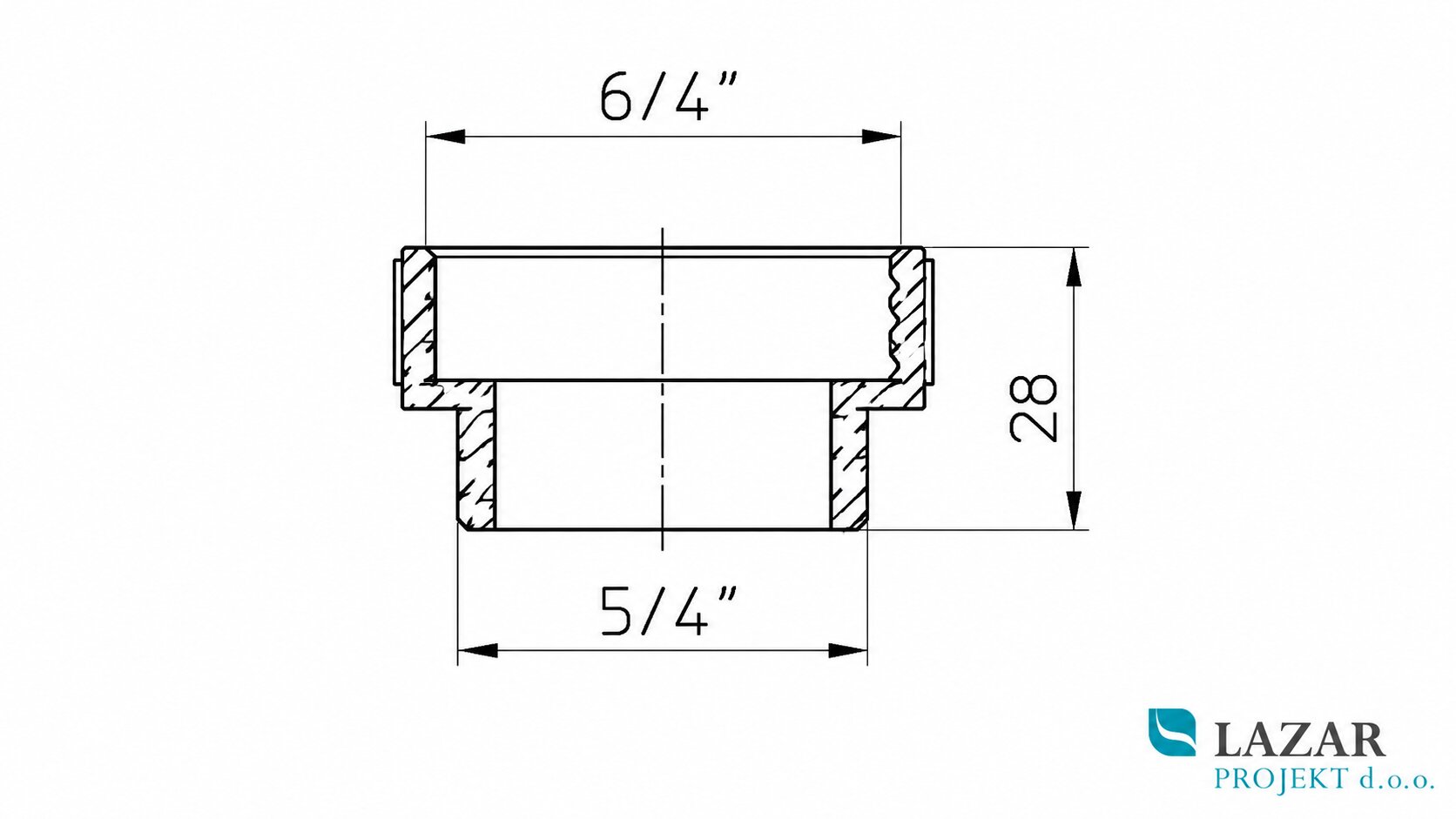 Technical drawing of HL12.1 threaded ring 5/4" to 6/4", height 28 mm