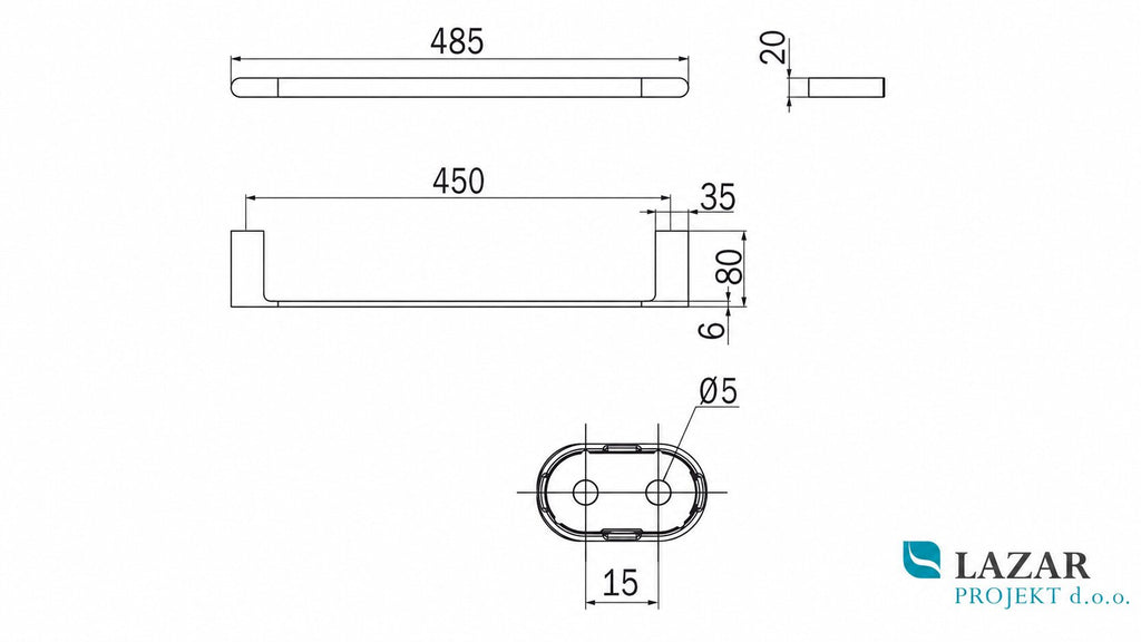 Dimensional drawing of INDA A2018BCR towel holder