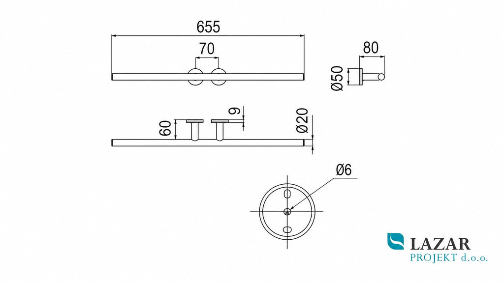 Dimensional drawing of INDA A4618CCR Touch double towel holder