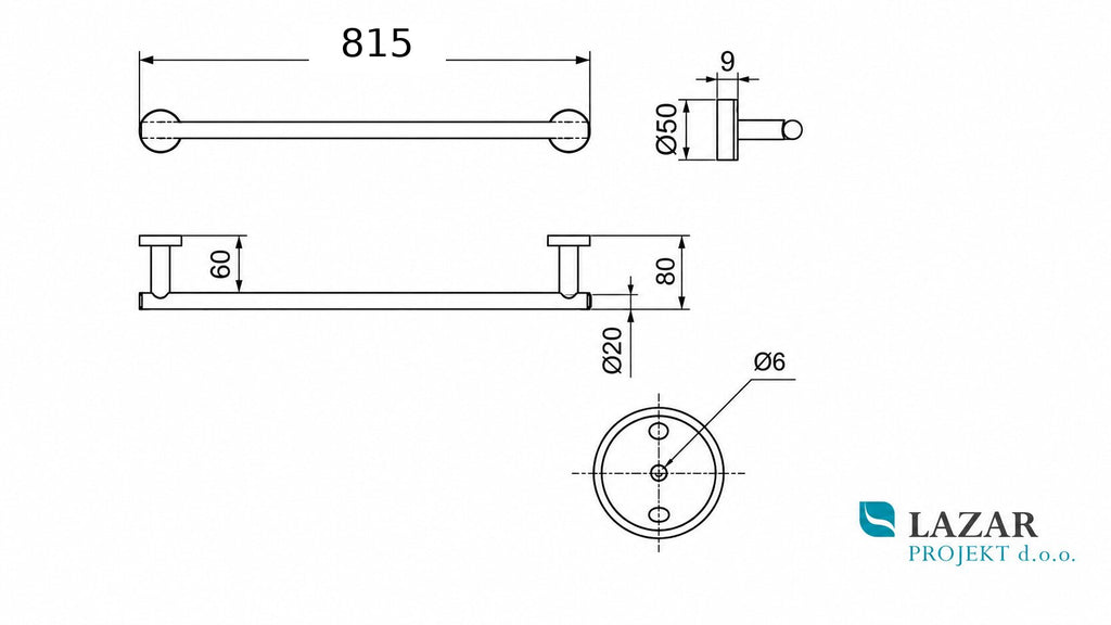 Dimensional drawing of INDA A4618LCR towel holder