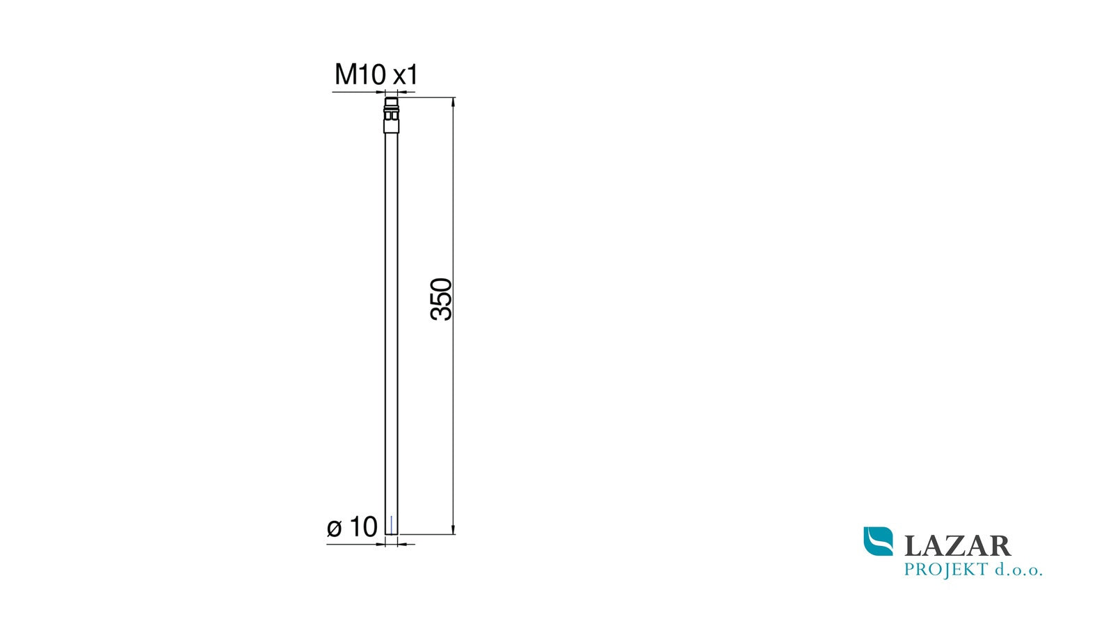 Tehnična skica Nobili vezna cev NR00202-1GDP 350 mm M10x1 premer 10 mm