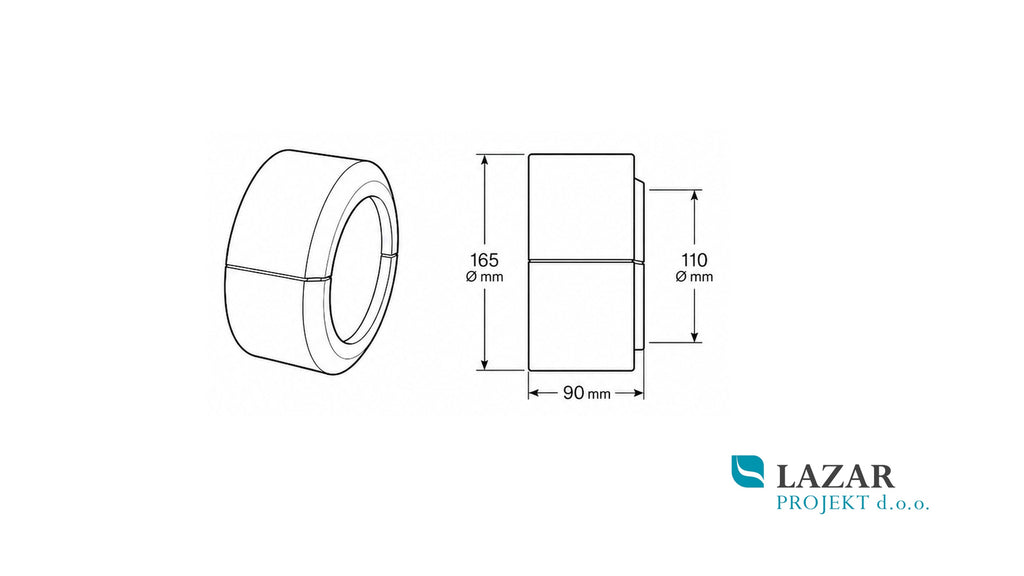 Viega 101343 escutcheon for WC connector 3821, dimensional drawing 165 mm, 110 mm and 90 mm