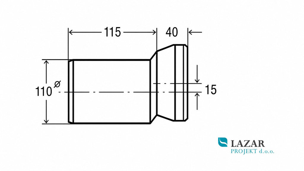 Dimensional drawing of Viega 103231 eccentric connector for WC bowl 3815.1, DN110, length 155 mm, offset 15 mm