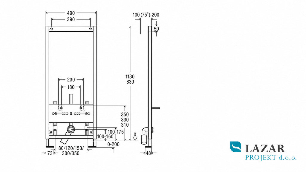 Dimensional drawing for Viega 461850 Eco Plus bidet element 8167.5